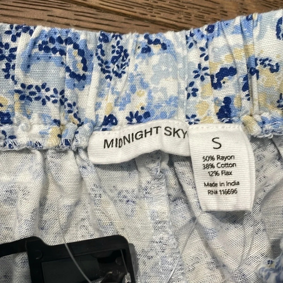 NWT Wide Leg Cotton Blend Lightweight Summer Blue Paisley Beach Pants - Picture 8 of 9